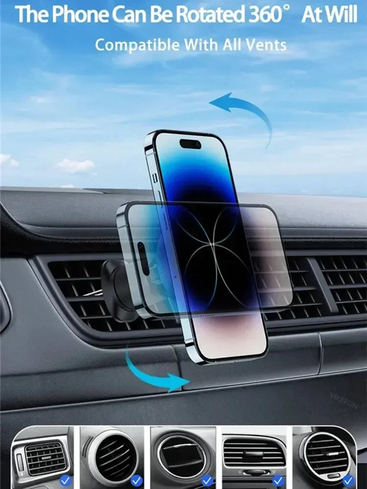 Chargeur de voiture magnétique sans fil — lumière LED, sortie d'air, support téléphone, charge rapide