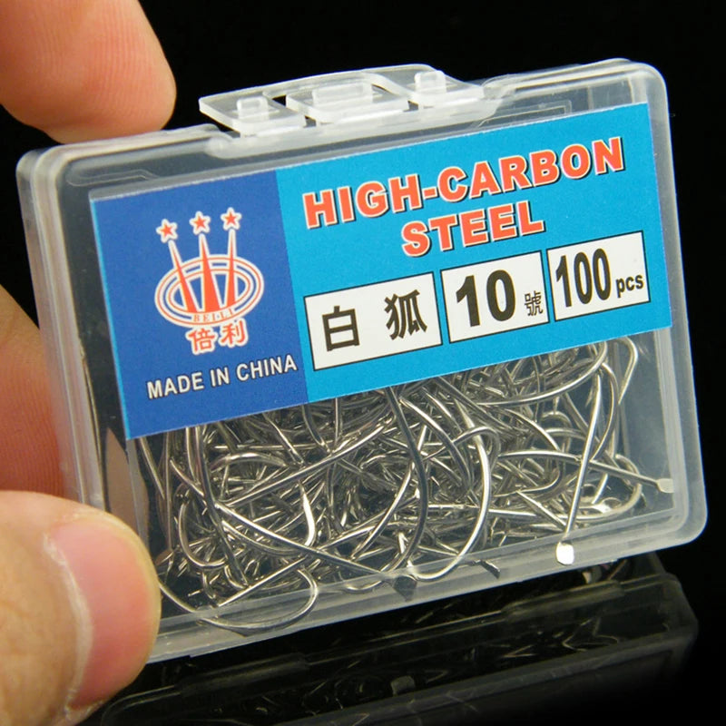 Hameçons en acier à haute teneur en carbone argenté barbelé pour la pêche au renard blanc, pelteobagrus Fulvidrprogressif et harnaché, boîte de 100 pièces
