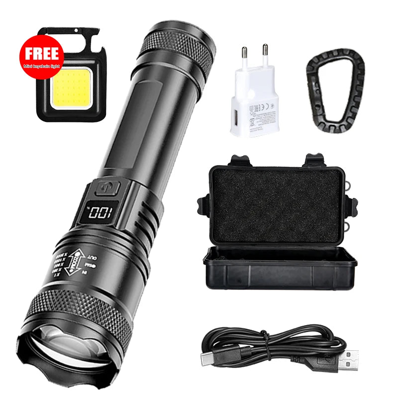 Lampe de poche LED Ultra lumineuse 2000LM type-c Rechargeable longue portée Zoom torche tactique extérieure d'urgence Camping pêche lanterne