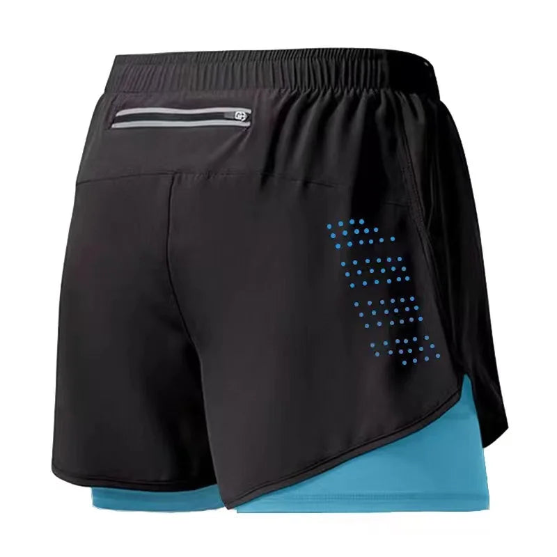 Men's Running Shorts, Quick Dry, Fitness, Black, Double Layer, New Sport, Training, Bodybuilding, Short Pants