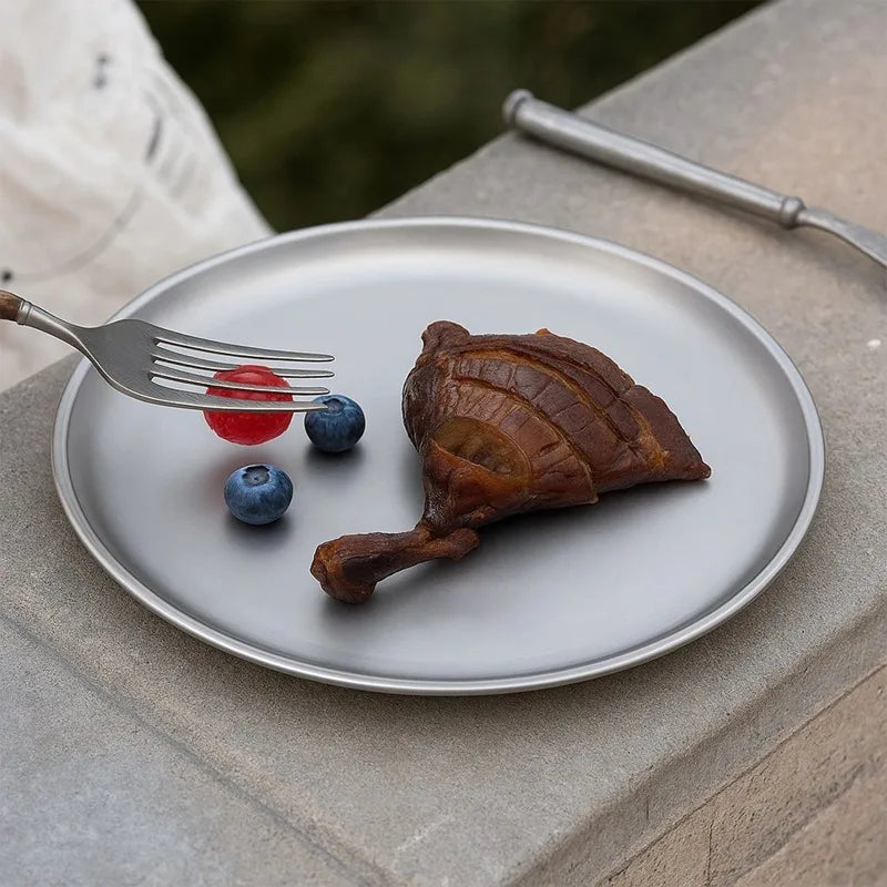 Assiette de voyage portable, vaisselle légère pour la montagne, assiette à salade de fruits résistante à la rouille pour l'extérieur