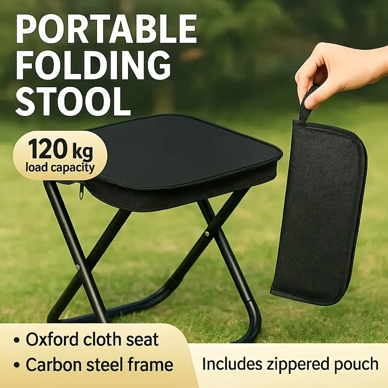 Tabouret pliant portable pour le camping, le pique-nique, la pêche, léger, durable, avec structure en fer, compact