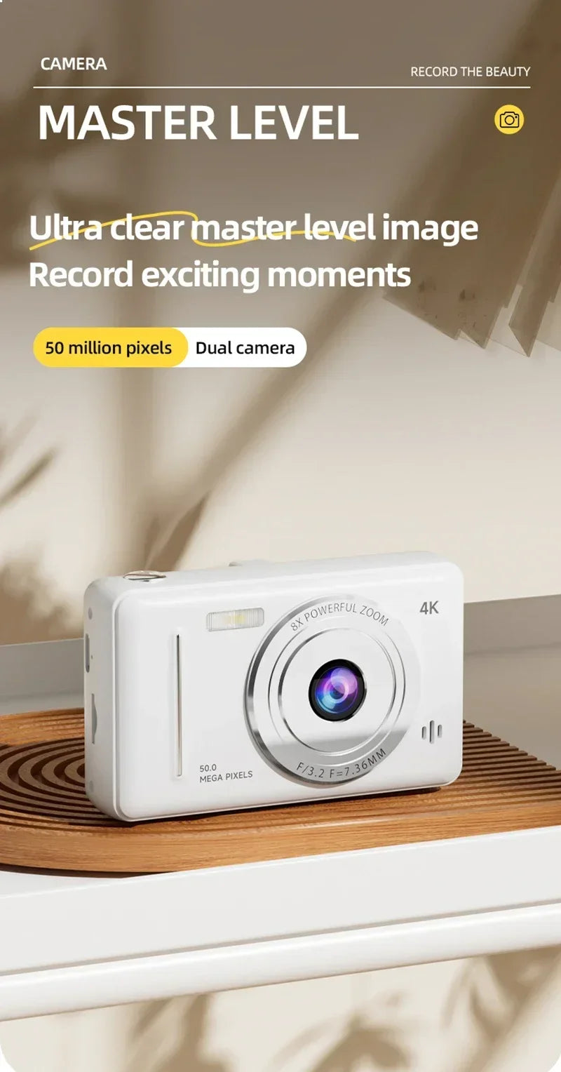 Appareil photo numérique rétro CCD portable — double caméra, flash, 50 MP, mise au point automatique