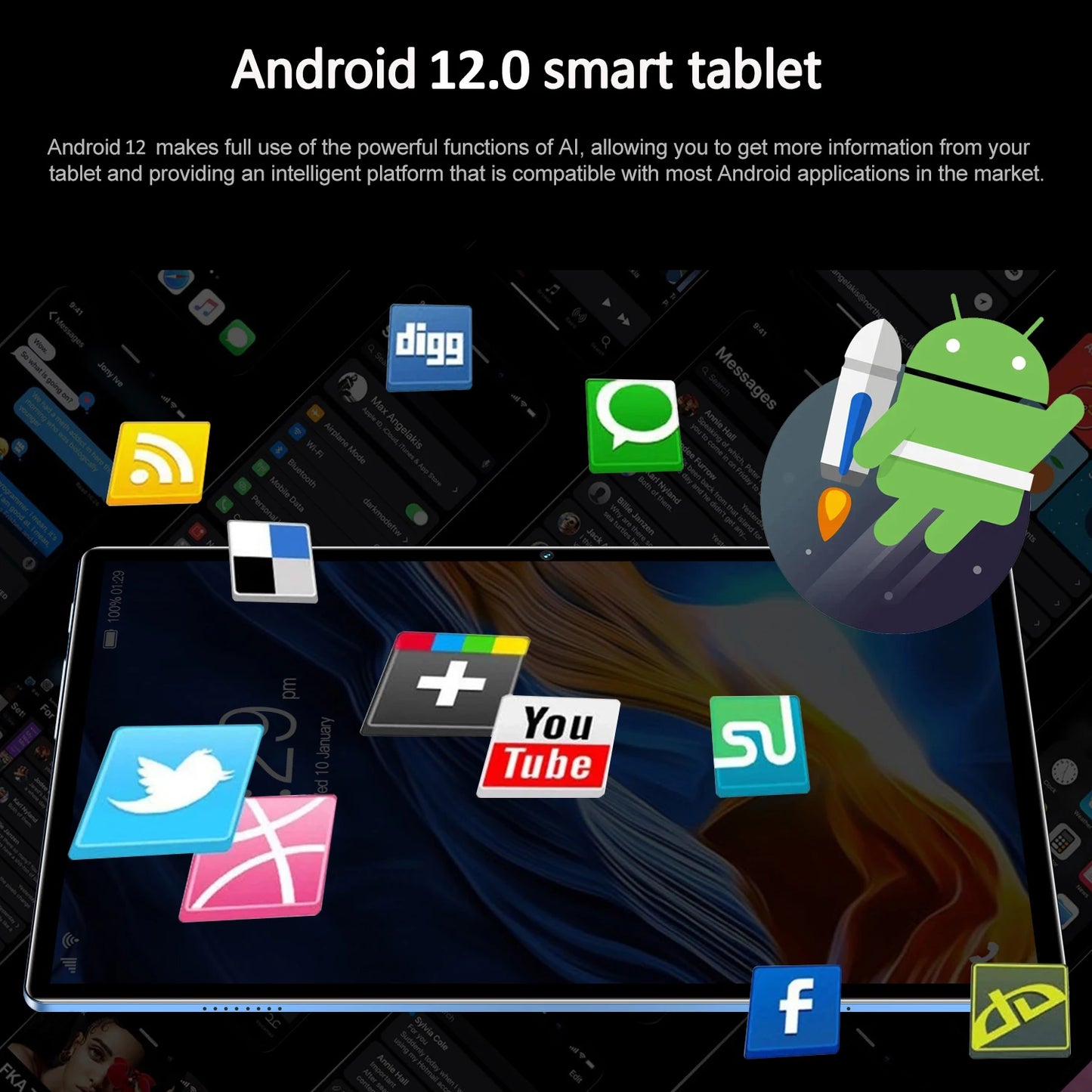 Tablette 4G 10,1 pouces Android Octa Core — 8 Go RAM, 256 Go, WiFi 5G, double SIM, écran HD