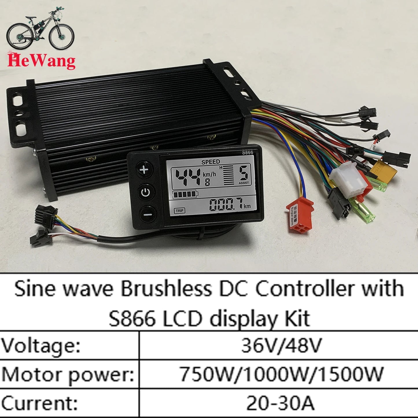 Controlador de motor sin escobillas de onda sinusoidal de 36 V 48 V 30 A 750 W 1000 W 1500 W para bicicleta eléctrica + Kit de pantalla LCD S866 para bicicleta de montaña eléctrica y scooter