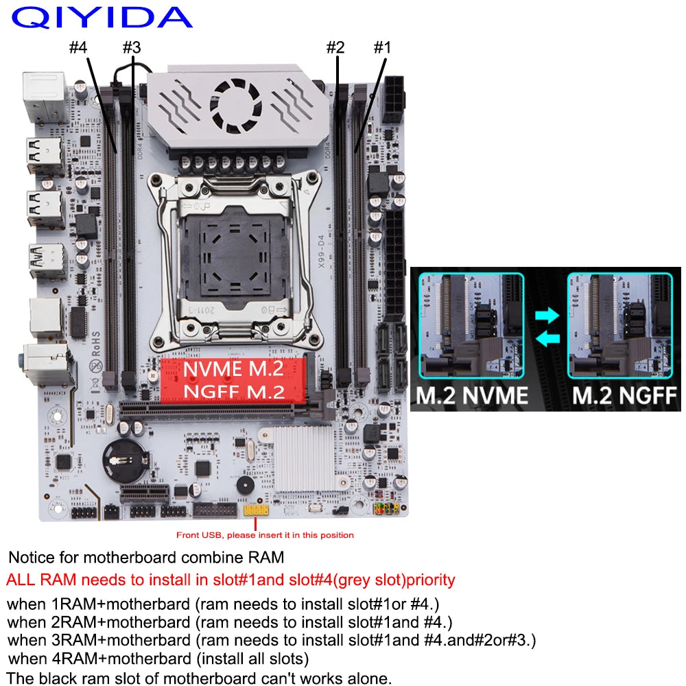 QIYIDA X99 carte mère D4 TPM2.0 LGA 2011 3 avec emplacement M.2 prise en charge X99 C612chip DDR4 mémoire SATA3.0 USB3.0 PCI16X