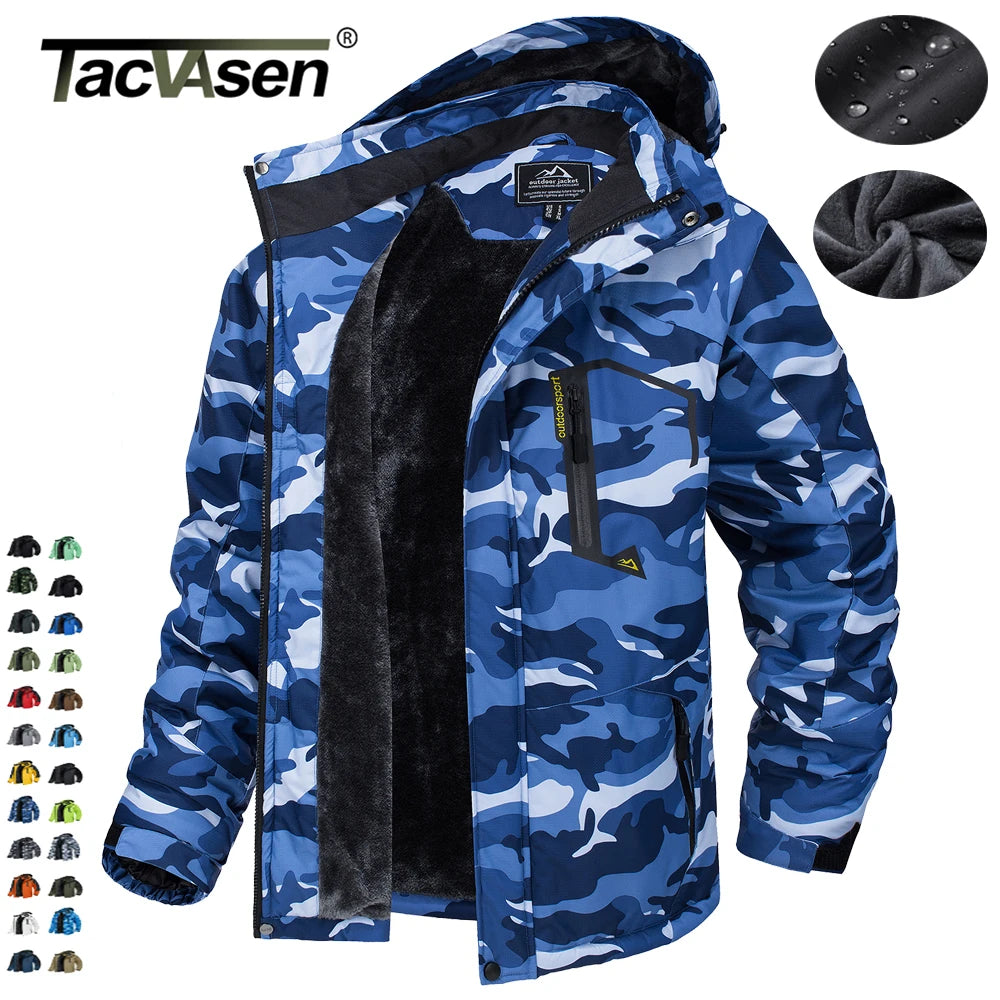 TACVASEN Fleece Lined Mountain Jackets Men Outdoor Hiking Jackets Detachable Hooded Coats Ski Snowboard Parka Winter Outwear