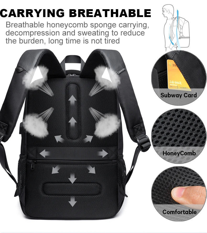 BANGE léger 15.6 pouces sac à dos pour ordinateur portable étanche USB Port de Charge multifonctionnel voyage randonnée sac d'école Mochila pour hommes