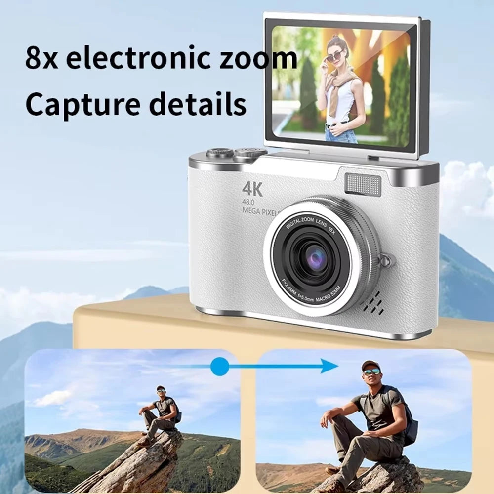 New 4K CCD 8X Digital Zoom Digital Camera for Students 48MP Compact Digital Photography Camera 180 Flip Screen Selfile Camera