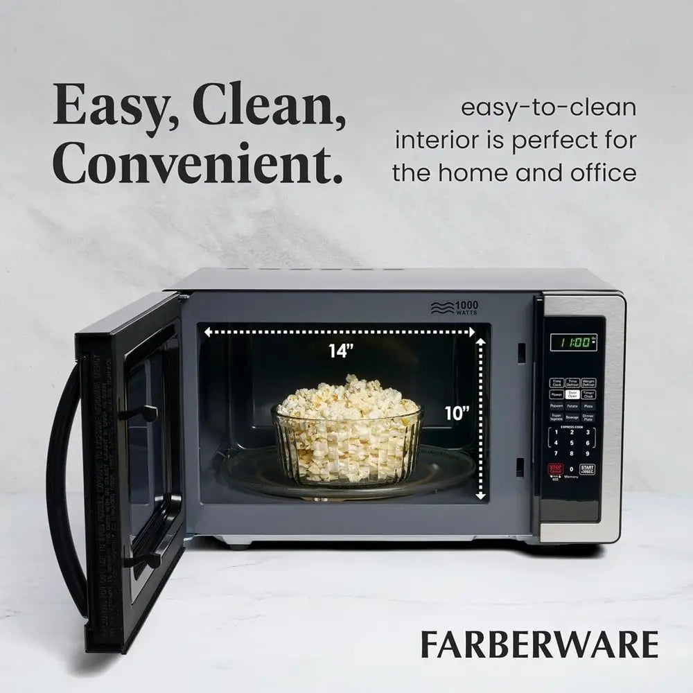 1.1 Cu. Ft. Countertop Microwave - 1000 Watts, Auto Cook, Roasting, Easy Clean, Child Safety Lock