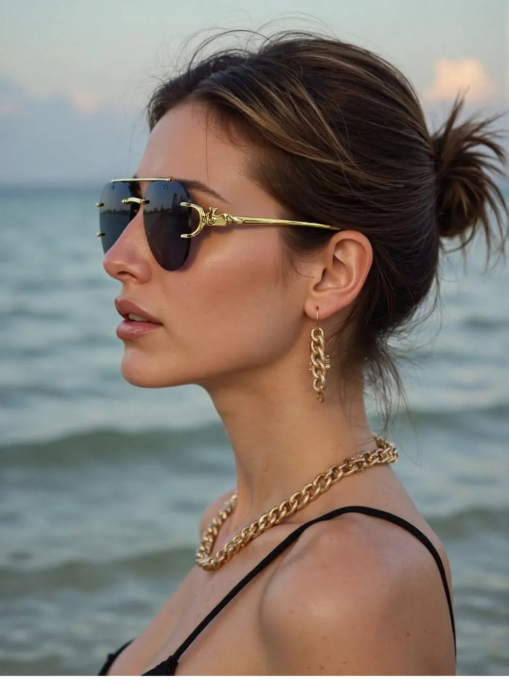 Lunettes de soleil femmes sans monture ovale — mode, vintage, 2025