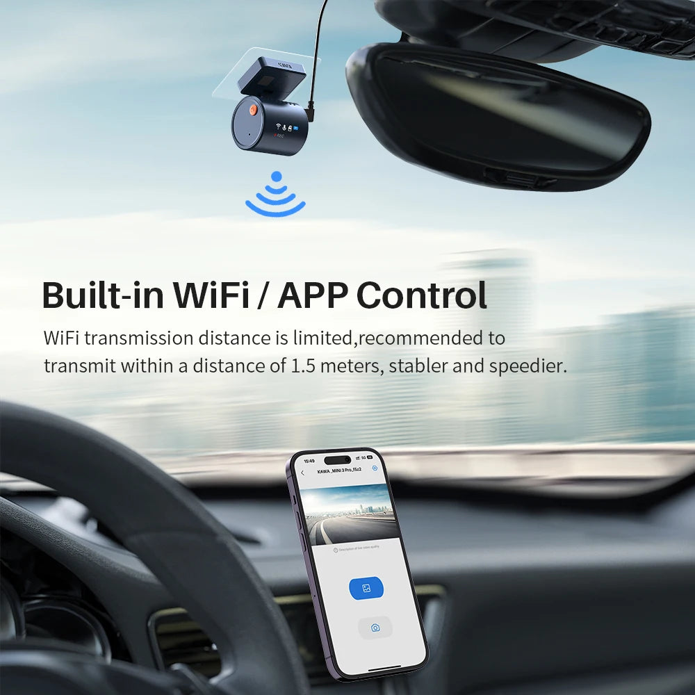 Dashcam Mini 2K WiFi — Surveillance Parking 24H Enregistreur Commande Vocale