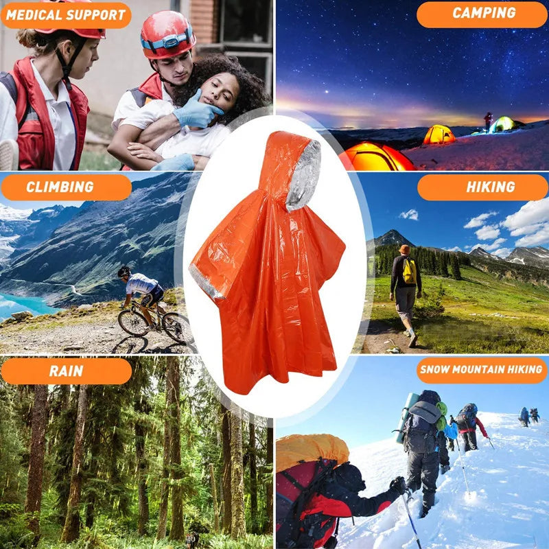 LIFE poncho de survie d'urgence Poncho de pluie couverture spatiale de survie thermique imperméable réfléchissant thermique imperméable pour le camping randonnée