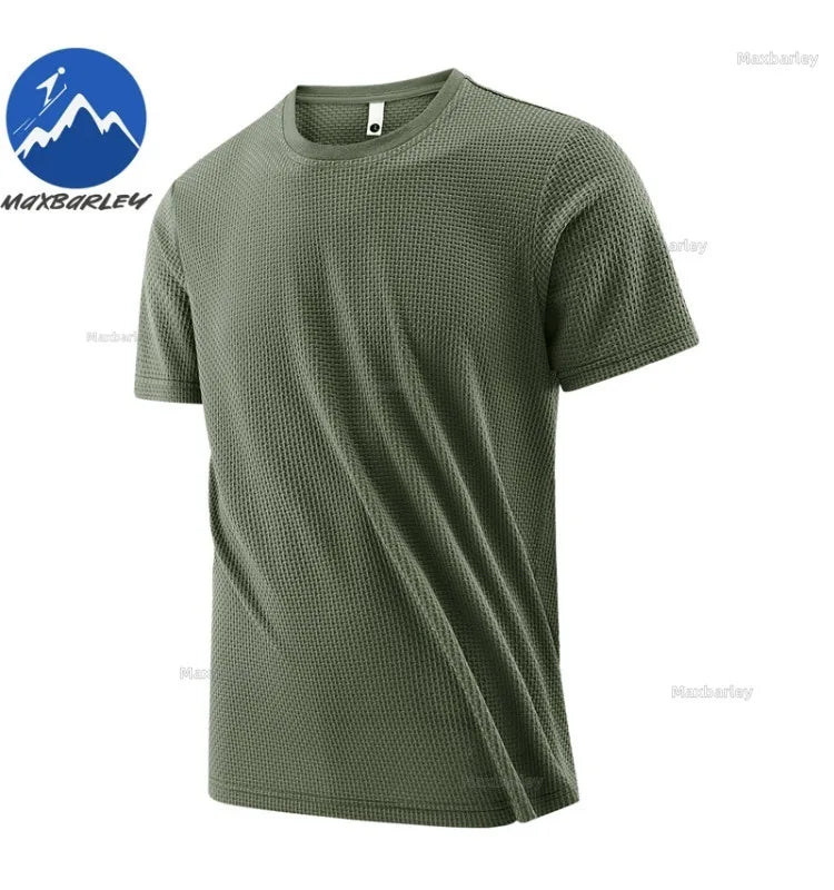 T-Shirt à manches courtes pour hommes, respirant, gaufré, séchage rapide, col rond, ample, course à pied, entraînement, haute élasticité, haut d'été fin, 2026