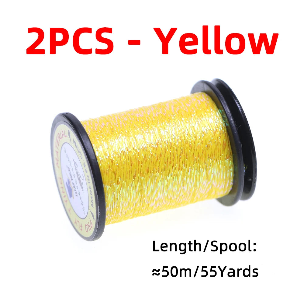 2/4 pièces 50M Fil métallique scintillant Glint Nymph Tinsel pour la confection de mouches (Buzzer Nymphs, mouches sèches/humides) et leurres de pêche à la truite