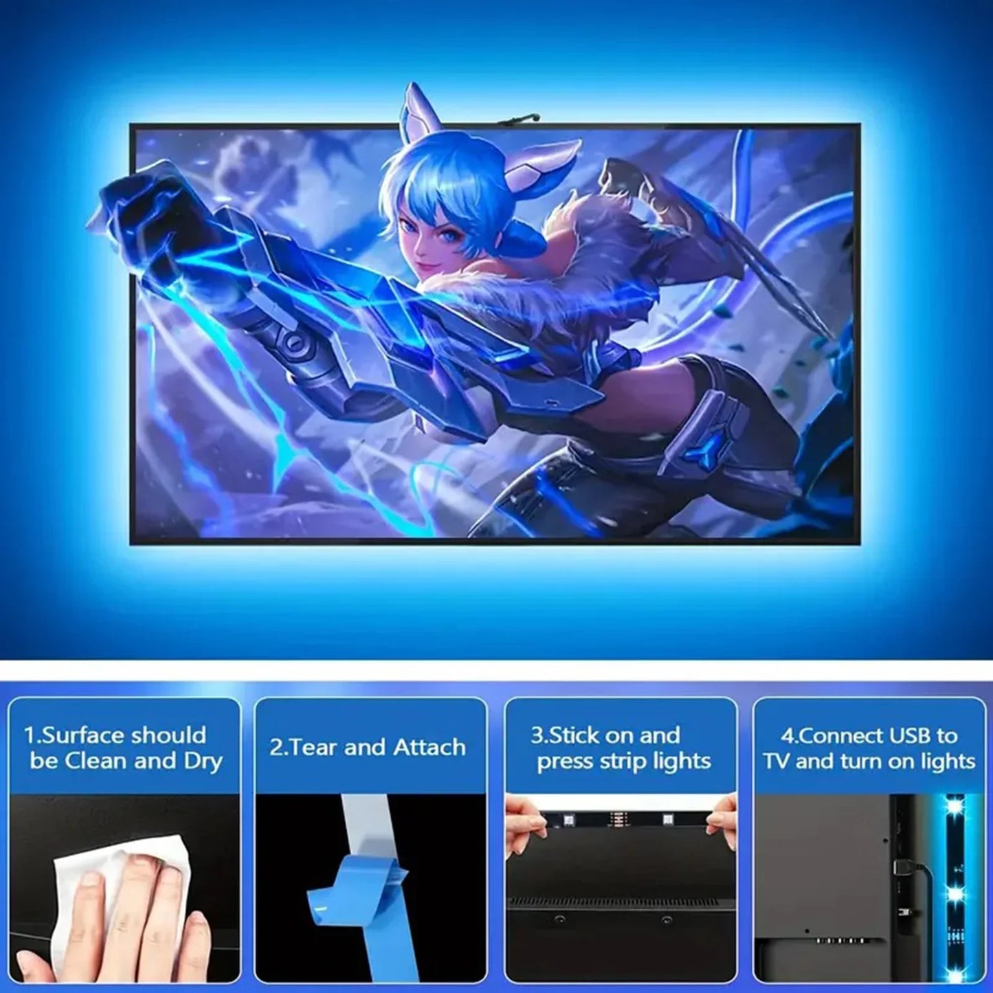 Rétro-éclairage TV/PC avec capteur de couleur RGB-IC, bande lumineuse LED pour écrans de 55 à 75 pouces, synchronisation intelligente, décoration de salle de jeu, lumières d'ambiance