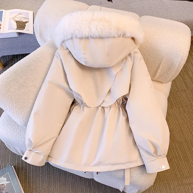 Veste d'hiver à capuche doublée polaire pour femme, manteau chaud rembourré avec cordon de serrage, Parkas coréen décontracté, Streetwear, vêtements d'extérieur bouffants