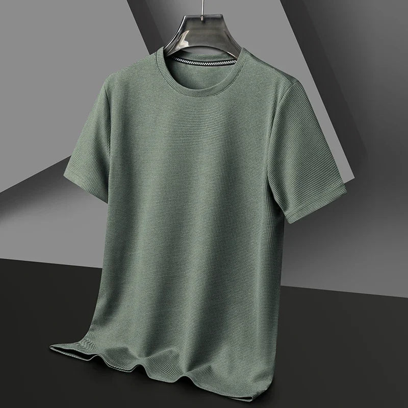T-Shirt Gaufré Col Rond Homme — Nouveau Manches Courtes Été