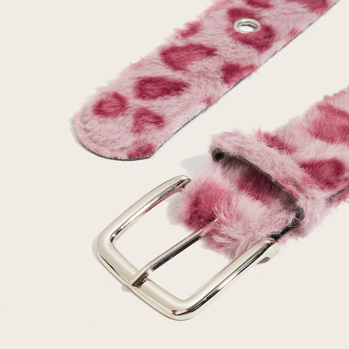 Ceinture Peluche Rose Femme — Tendance Y2K Accessoire Jeans Boucle Ardillon PU
