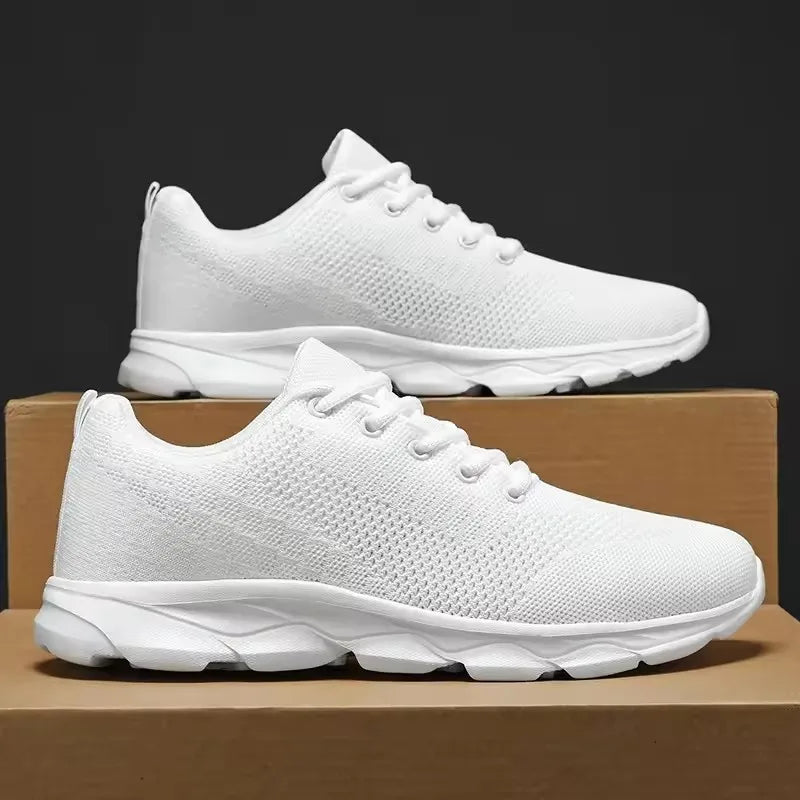 Men's Breathable Casual Sneakers, Summer White Running Shoes, Lightweight and Flexible Men's Sports Shoes, Size 35-45
