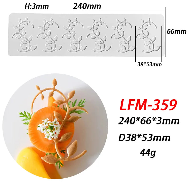 Anneau circulaire en forme de feuille, tampon en dentelle à retournement du sucre, Branches d'arbre, légumes, décoration alimentaire occidentale, Cuisine moléculaire, moule de cuisson en Silicone