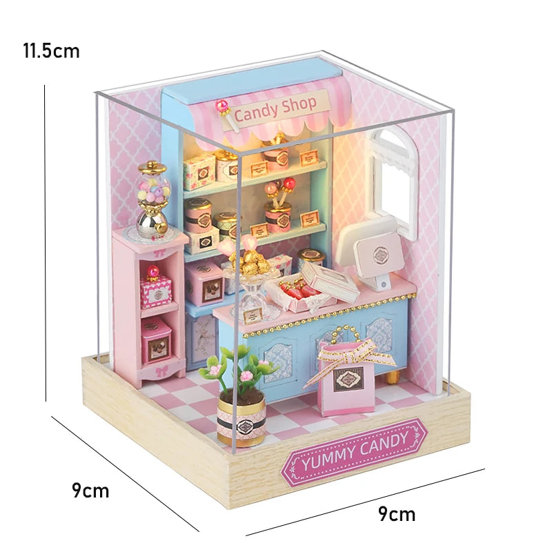 Wooden Dollhouse, Garden Model, 3D Puzzle, Assemble Building Kits, Toys, Bedroom Decor with LED Lights, Dollhouse Gift, DIY