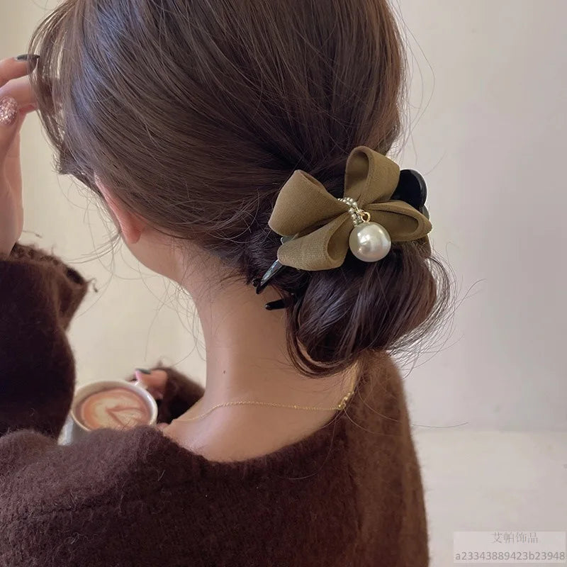 1 morceau d'arc, pince à perles, tempérament, pince requin, accessoire pour cheveux en tissu de Style doux coréen, Accessoires pour cheveux de fille