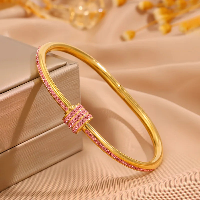 ZAKOL 5/1 piezas conjunto de pulseras de acero inoxidable con incrustaciones de circonita brillante para mujer, brazaletes apilables de moda que no se decoloran, joyería de regalo