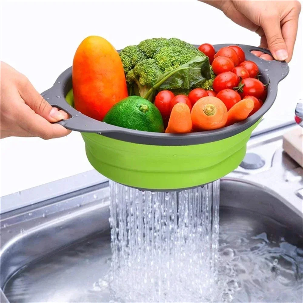 Panier égouttoir pliant en Silicone, 2 pièces, passoire pliable pour fruits et légumes, passoire de cuisine pour aliments, pâtes, ustensiles de cuisine, dispositif de vidange