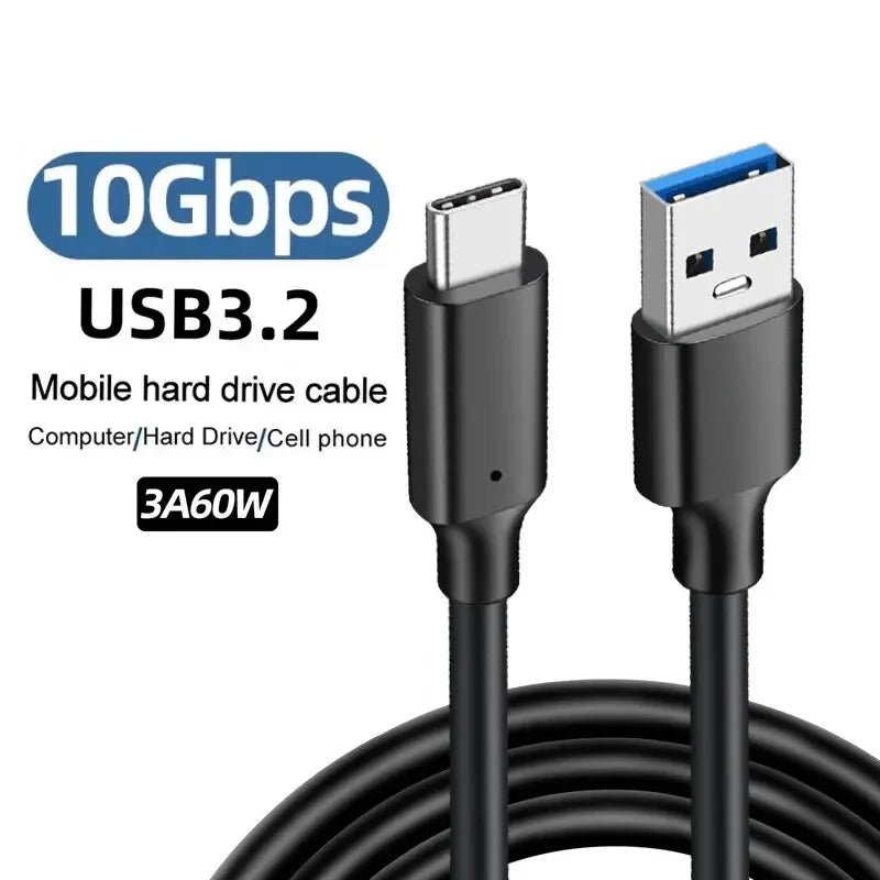 Câble USB3.2 10Gbps USB Type A vers USB C 3.1/3.2 Gen2 câble de transfert de données USB C SSD câble de disque dur 3A 60W QC 3.0 charge rapide