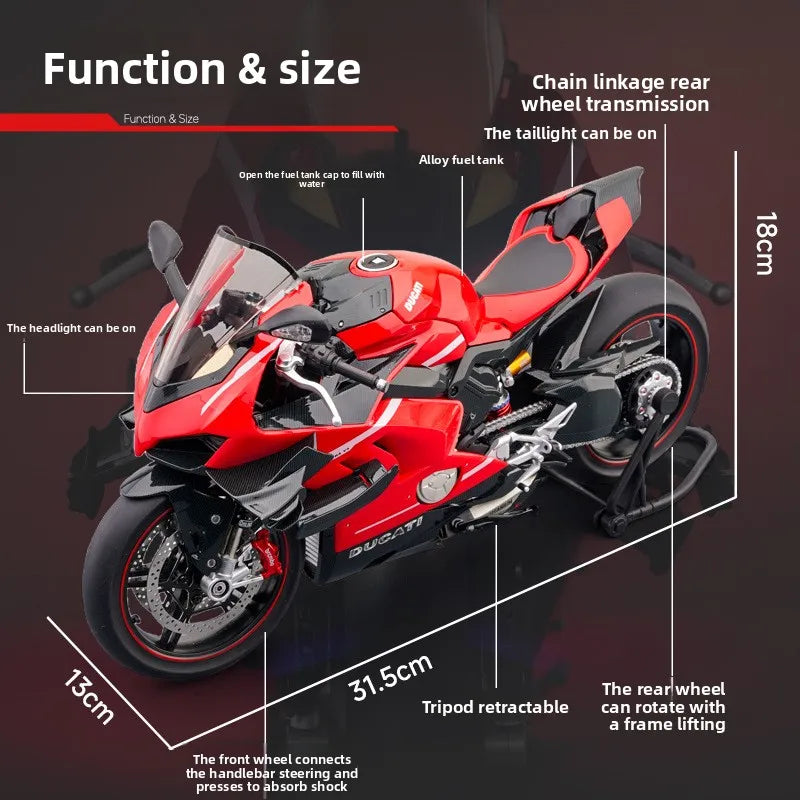 1:7 Diecast Spray Ducati Superleggera V4, Super Motorcycle Model Collection, Miniature Car, Ornament, Boyfriend Gift, Toy Vehicle