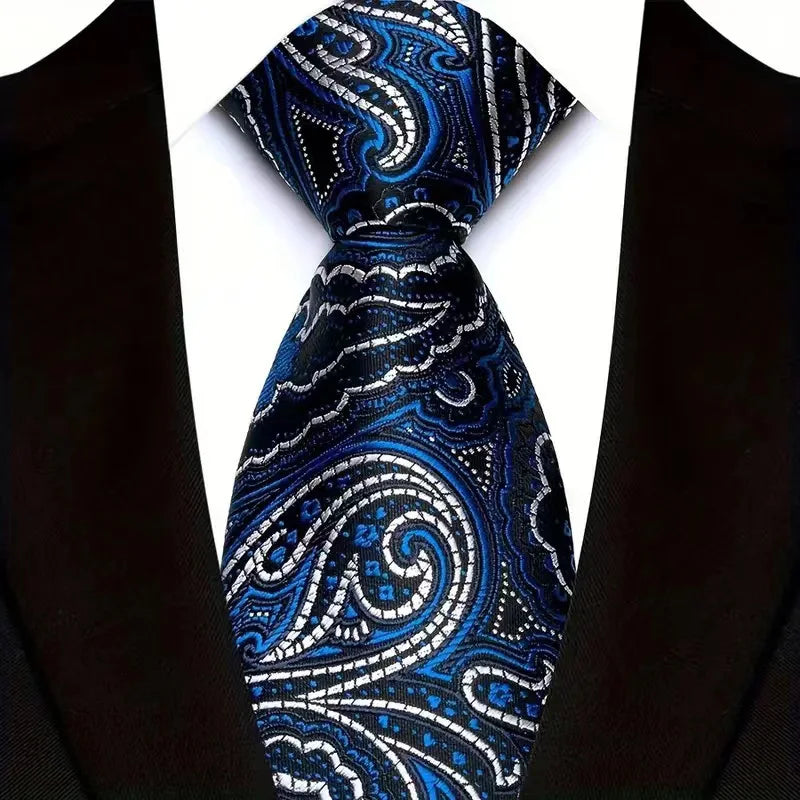 Cravate classique à rayures Paisley pour hommes — 8cm, Jacquard, bleu royal, accessoires, mariage