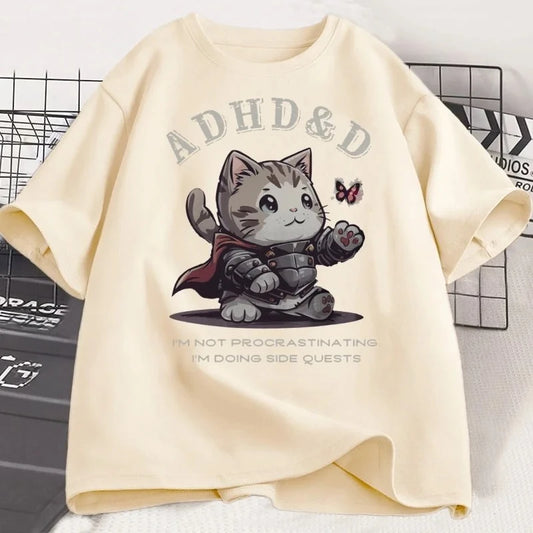 Camiseta divertida con estampado gráfico de TDAH y yo no procrastinamos, camisetas de manga corta de verano, camisetas holgadas con estampado gráfico Y2K