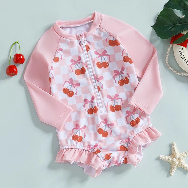 Maillot de bain une pièce imprimé cerise pour bébé fille, maillot de bain pour bébé, tissu doux et confortable, costume de piscine pour bébé, Design cerise mignon