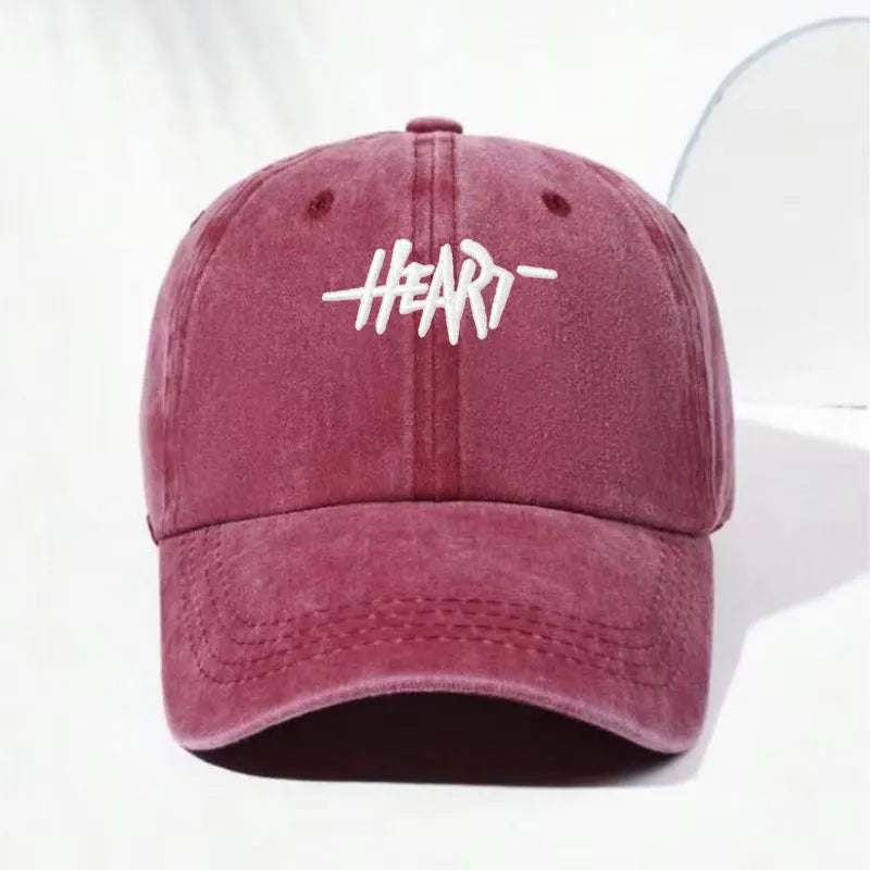 Unisex Vintage Washed Cotton Baseball Cap, Heart Embroidery, Soft Gorra Hip Hop Trucker Style, for Daily Wear and Outdoors
