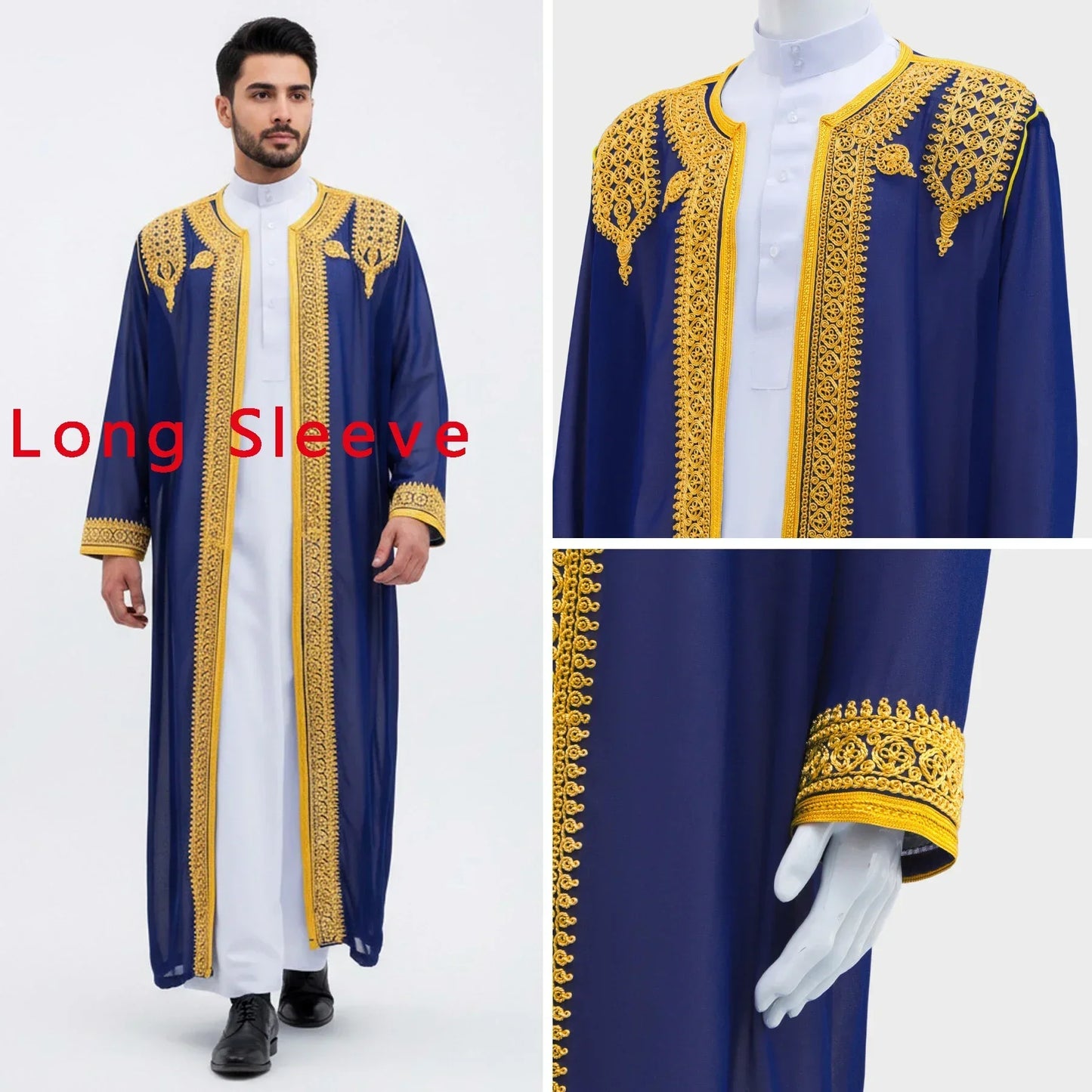 Robe traditionnelle arabe pour hommes, Robe brodée Thobe, ethnique du moyen-orient, Jubba Thobes Eid Djellaba, Kimono Abaya Thoub Dishdasha