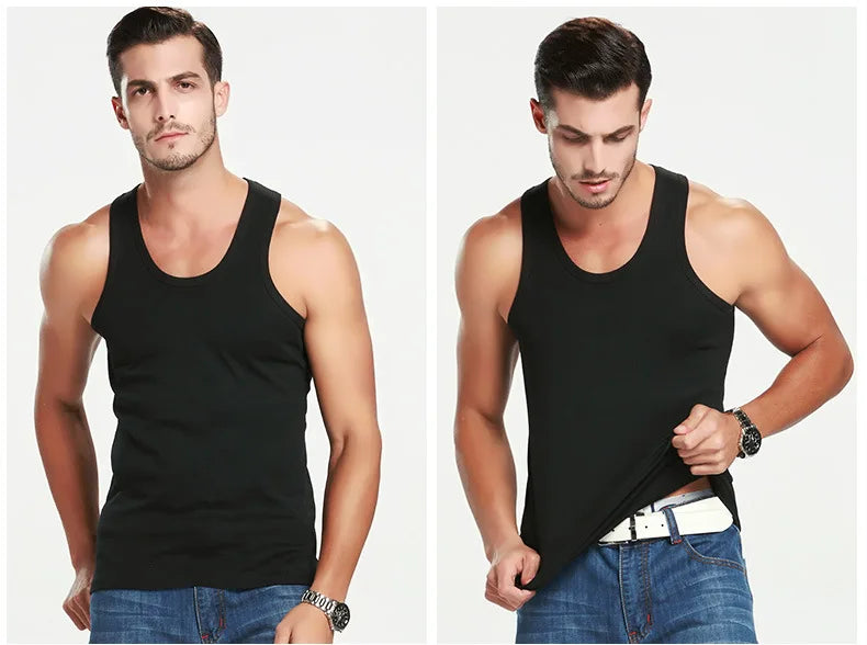 1 Pack de débardeurs en coton pour hommes, quatre saisons, style simple, pour adolescents, sport, fitness, t-shirt décontracté sans manches pour hommes d'âge moyen
