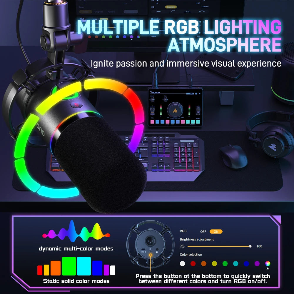 MAONO PD200X – Microphone dynamique XLR/USB avec bouton de gain et Tap-to-Mute pour gaming et streaming