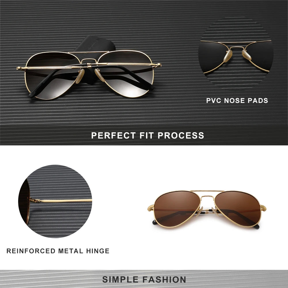 Lunettes de soleil pilotes polarisées UV400 — style aviateur, protection solaire, hommes