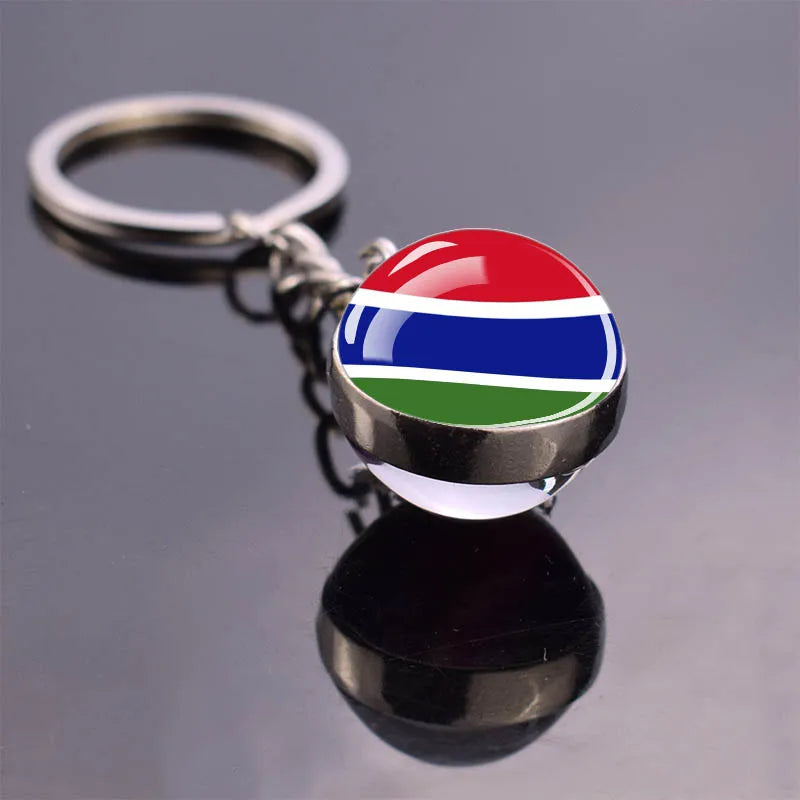 African Flag Keychain, Algeria, Somalia, Tunisia, Morocco, Egypt, National Flag, Double-sided Glass Ball Pendant, Gift