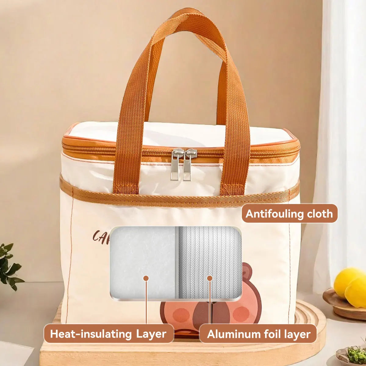 Fiambrera térmica de capibara bonito para estudiantes y niños, bolsa térmica portátil de gran capacidad a prueba de fugas para alimentos, nevera reutilizable para picnic