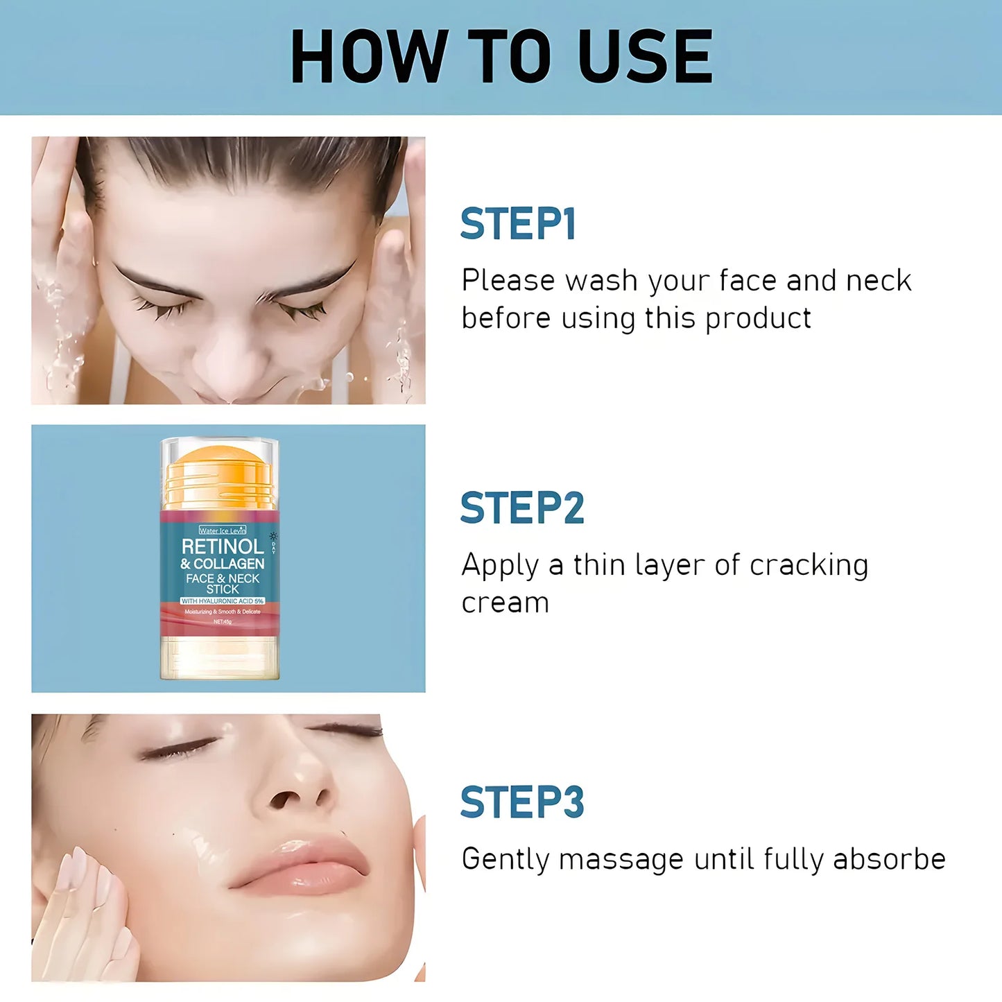 Retinol Collagen Facial & Neck Stick with 5% Hyaluronic Acid, Moisturizing & Firming, Moisture Locking, Day & Night Care, Portable Skincare