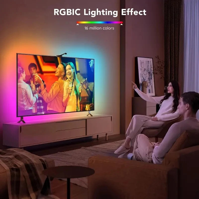 Tira de luces LED RGBIC para TV con cámara, control por aplicación, sincronización de música, luces inteligentes para sala de juegos, iluminación ambiental de 55 a 75 pulgadas