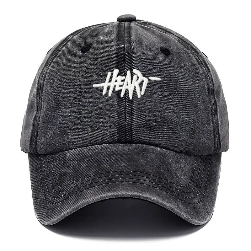 Unisex Vintage Washed Cotton Baseball Cap, Heart Embroidery, Soft Gorra Hip Hop Trucker Style, for Daily Wear and Outdoors