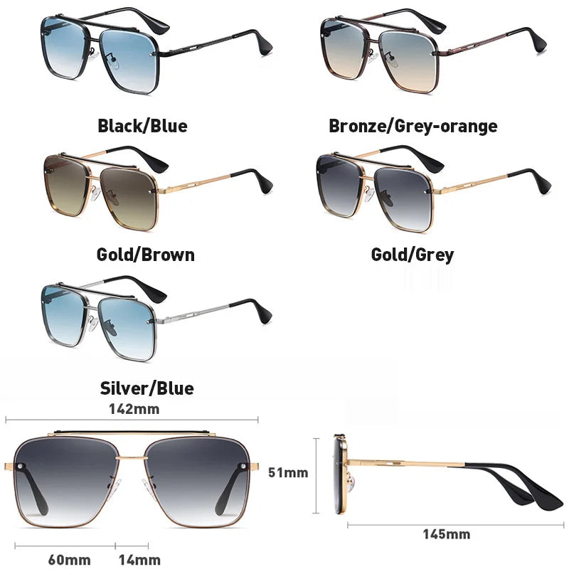 New Gradient Sunglasses for Men Fashion Metal Big Frame Sunglasses Luxury Brand Design Sunglasses for Men