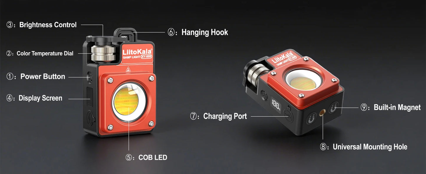 Lampe de camping LED rechargeable portable LiitoKala XY-009, multifonctionnelle, pour les activités de plein air, longue durée de vie