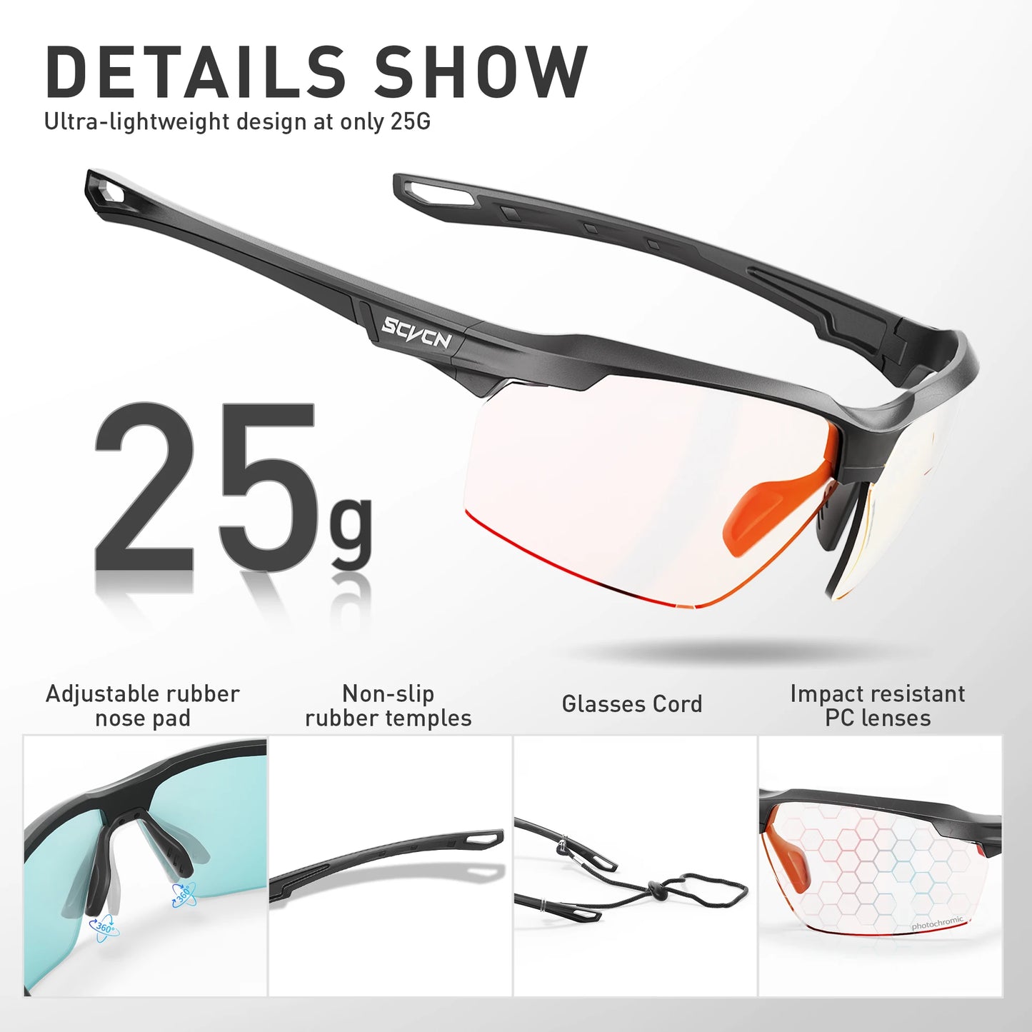 Lunettes de randonnée polarisées SCVCN, lunettes de cyclisme UV400, lunettes de vélo, lunettes de sport de plein air, équipement de course à pied et de camping