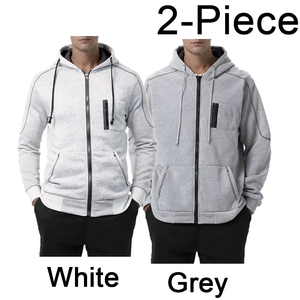 Sweat À Capuche Homme Couleur Bloc Polaire — Noir Blanc Vert Rouge Hiver