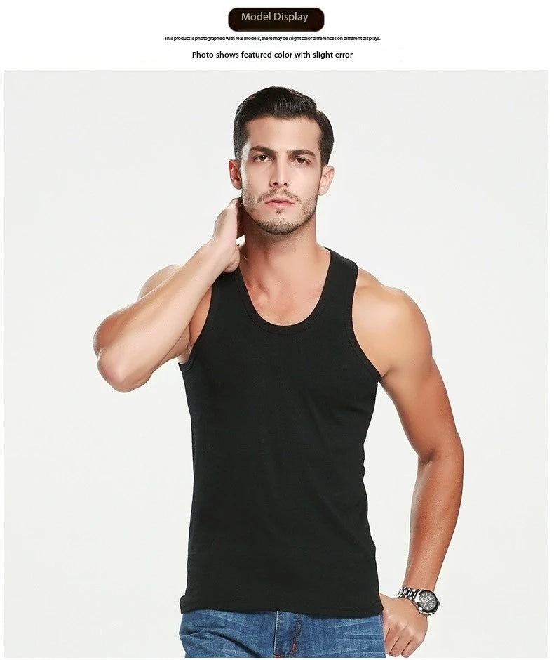 1 Pack de débardeurs en coton pour hommes, quatre saisons, style simple, pour adolescents, sport, fitness, t-shirt décontracté sans manches pour hommes d'âge moyen