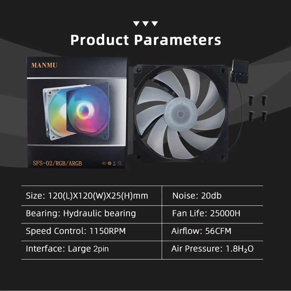 Manmu Fetival Pormotion 120mm ventilateur d'ordinateur arc-en-ciel RGB/ventilateur de PC de jeu à haute performance de refroidissement